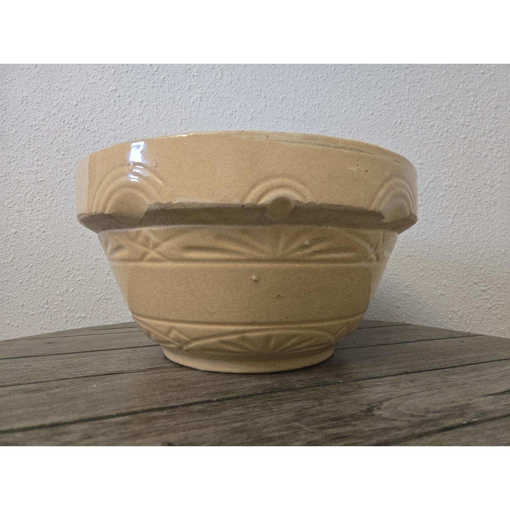 Antique Robinson Ransbottom 12" Sunburst Mixing Bowl Yellowware Pottery RRP USA